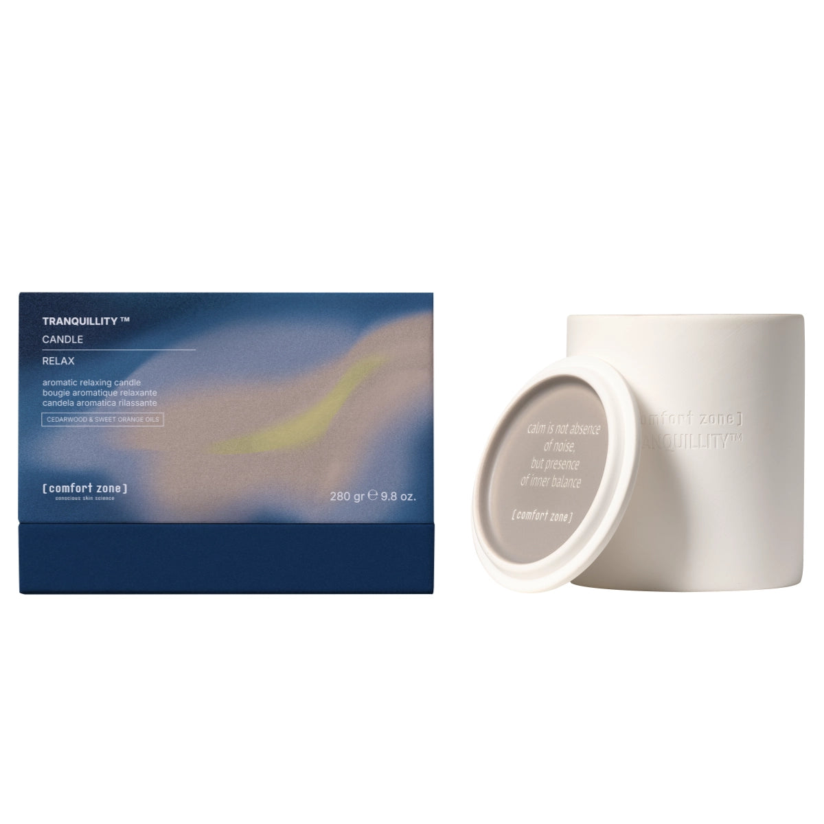 Comfort Zone Tranquillity geurkaars 280 gram in keramieken pot met cederhout en sinaasappel | Shopjemooi