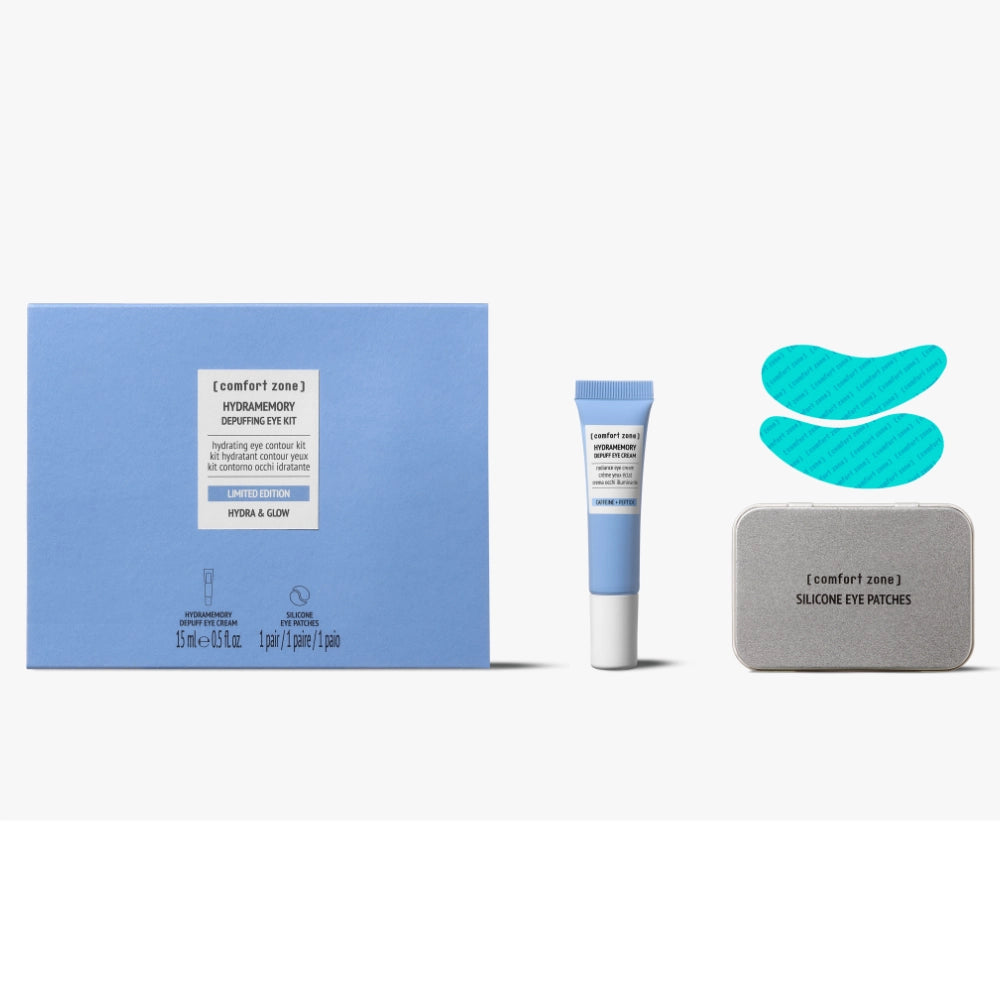 Comfort Zone Hydramemory Depuffing Eye Kit met Depuff Eye Cream 15ml en herbruikbare Silicone Eye Patches