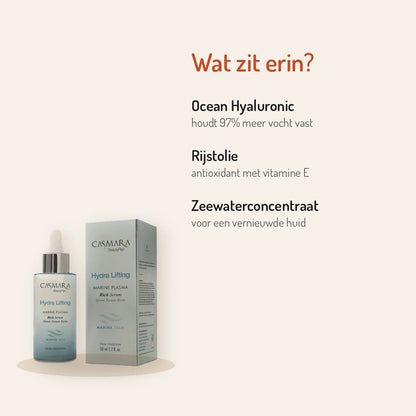 Ingrediënten Casmara Marina Plasma Rich Serum 50ml: Ocean Hyaluronic, rijstolie, zeewater