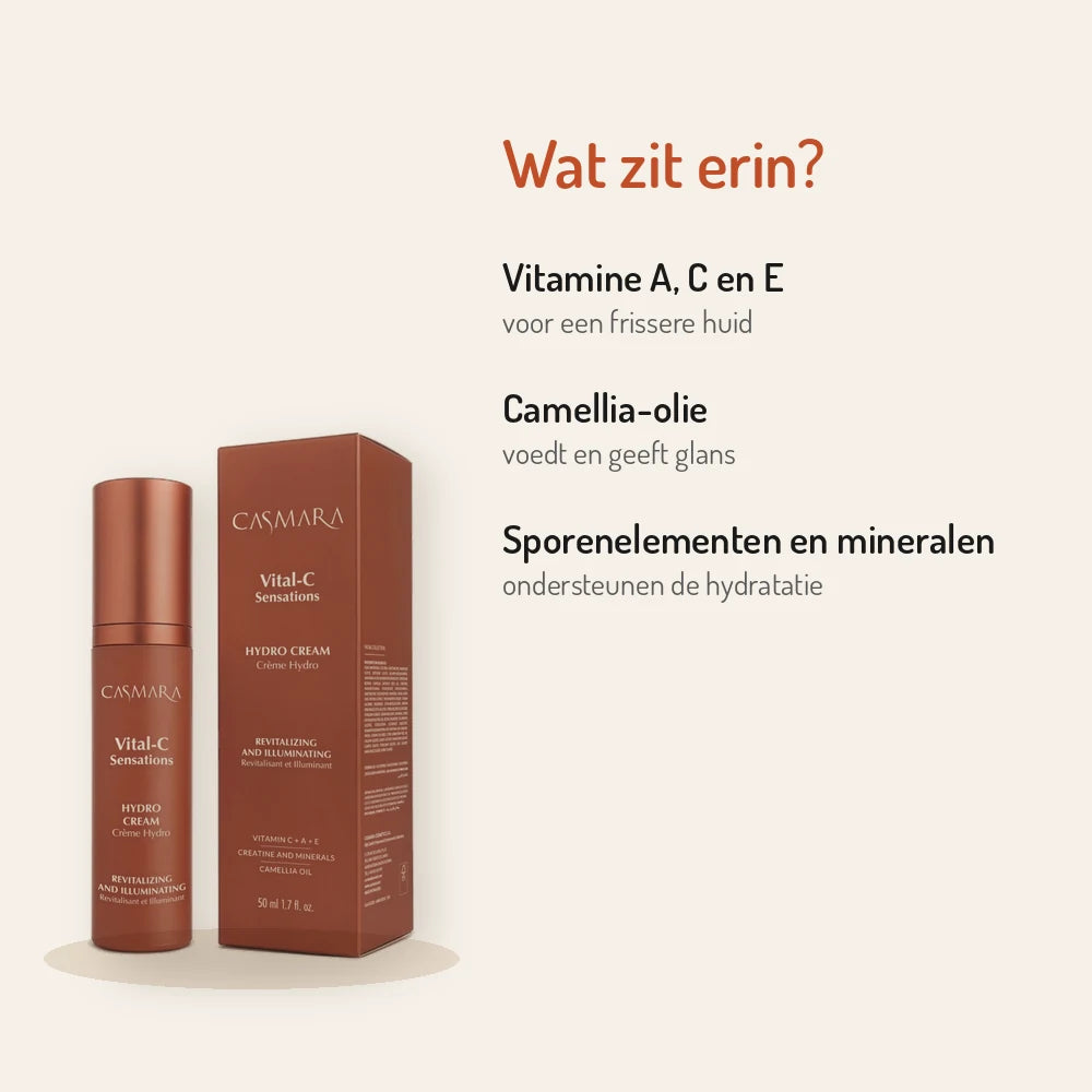 Ingrediënten Casmara Vital-C Sensations Hydro Cream 50 ml: vitamine A, C en E, camellia-olie