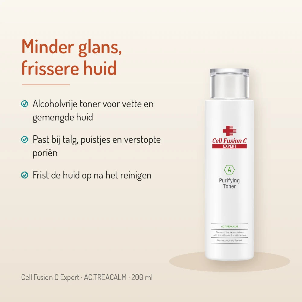 Cell Fusion C Purifying Toner 200ml, AC.TREACALM: minder glans, frissere huid