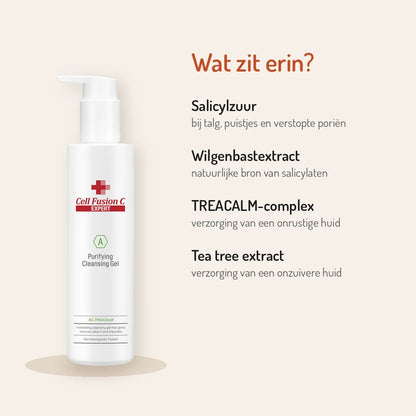 Ingrédients Cell Fusion C Purifying Cleansing Gel 200ml : acide salicylique, extrait d'écorce de saule, complexe TREACALM, extrait d'arbre à thé