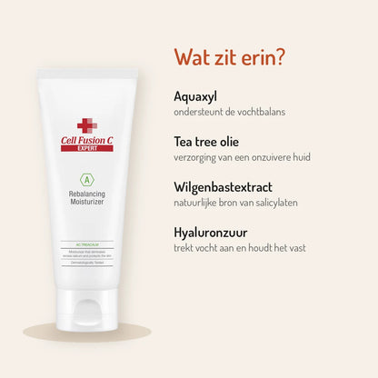 Ingrediënten Cell Fusion C Rebalancing Moisturizer 100ml: Aquaxyl, tea tree olie, wilgenbastextract, hyaluronzuur