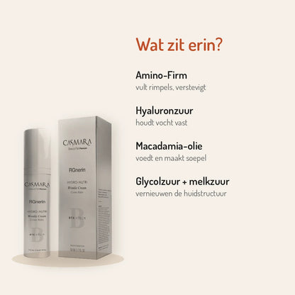 Ingredients Casmara Rgnerin Hydro-Nutri Wrinkle Cream 50ml: Amino-Firm, hyaluronic acid, macadamia oil, AHA