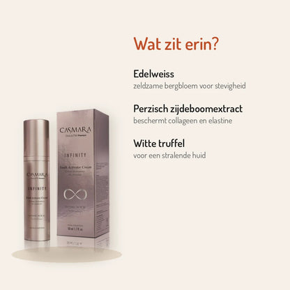 Ingrédients Casmara Infinity Youth Activator Cream 50ml : edelweiss, extrait d'arbre à soie, truffe blanche
