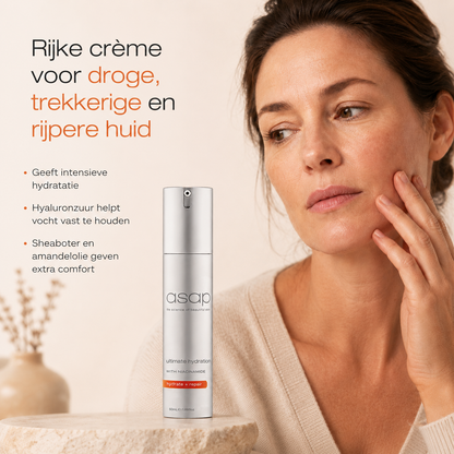ASAP Ultimate Hydration is een rijke voedende crème voor een droge, trekkerige of rijpere huid die extra comfort nodig heeft.