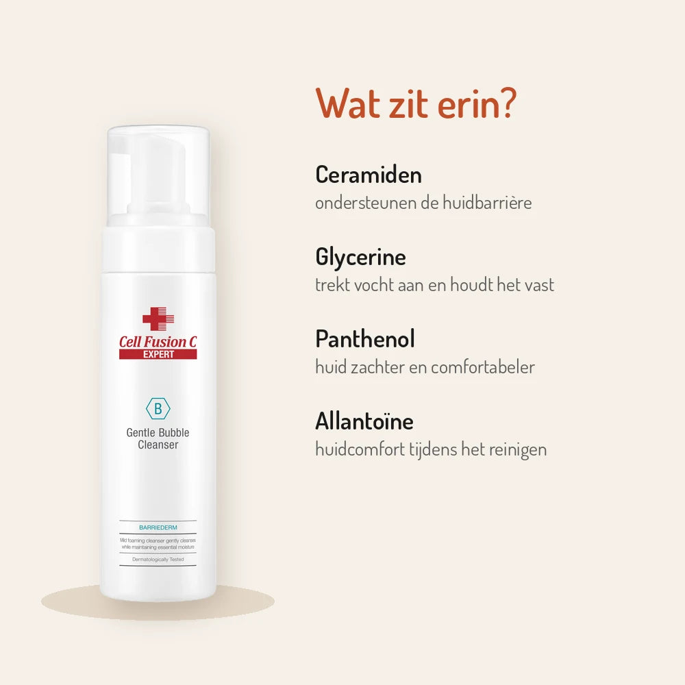 Ingrediënten Cell Fusion C Gentle Bubble Cleanser 200ml: ceramiden, glycerine, panthenol, allantoïne