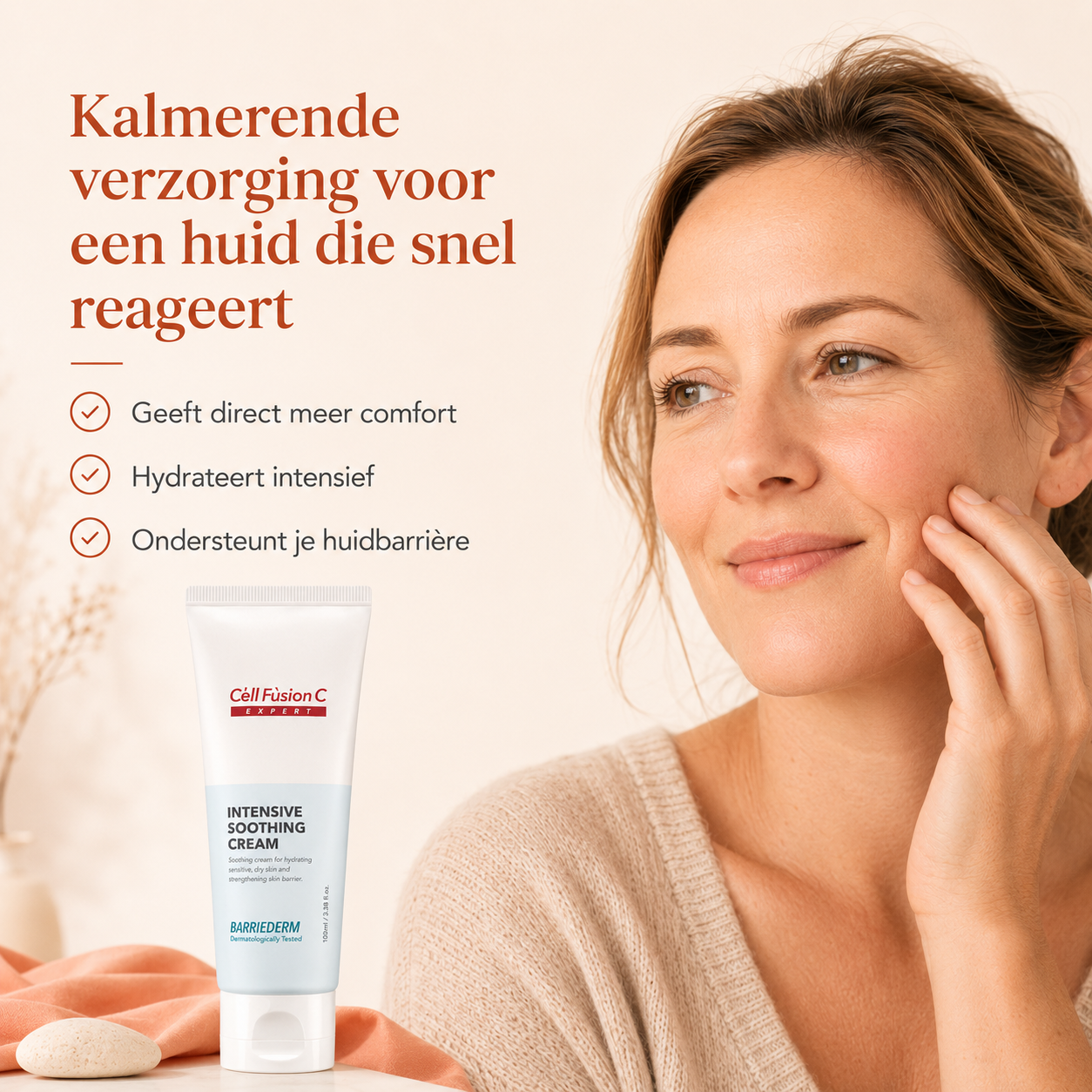 Cell Fusion C Intensive Soothing Cream 100ml is een lichte kalmerende crème voor een gevoelige huid die snel rood, warm, trekkerig of oncomfortabel aanvoelt.