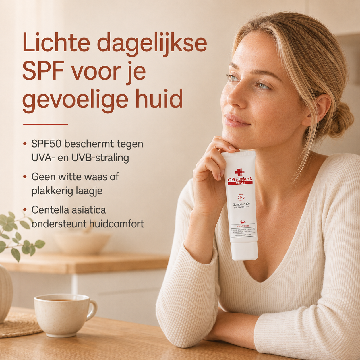 Cell Fusion C Rejuve Sunscreen SPF50 50ml is een lichte zonnebrandcrème voor een gevoelige of snel reagerende huid.