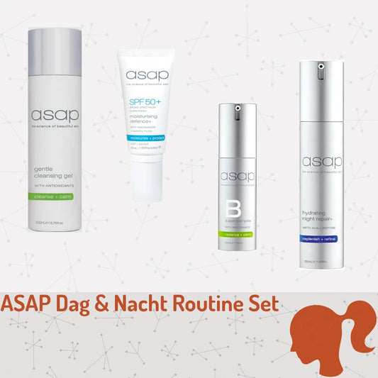 ASAP Perfecte Dag & Nacht Set 4-delig met Gentle Cleansing Gel, Moisturising Defence+ SPF50+ 50ml, Super B Complex en Hydrating Night Repair+
