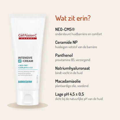 Ingrediënten Cell Fusion C Intensive M-Cream: NEO-CMS, ceramide NP, panthenol, natriumhyaluronaat, macadamiaolie, pH 4,5