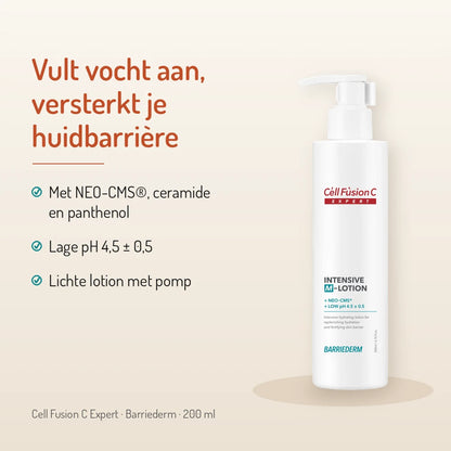 Cell Fusion C Intensive M-Lotion vult vocht aan en versterkt de huidbarrière, met NEO-CMS, ceramide en panthenol