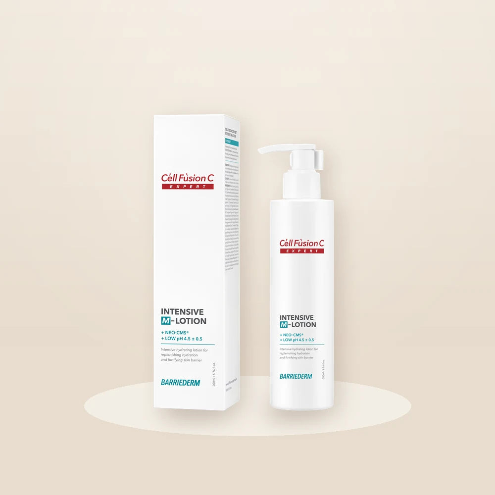 Cell Fusion C Intensive M-Lotion fles en doos in warme sfeer