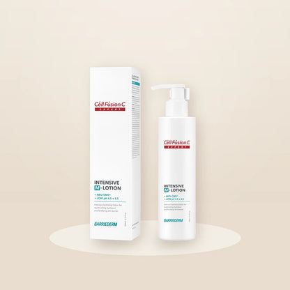Cell Fusion C Intensive M-Lotion fles en doos in warme sfeer